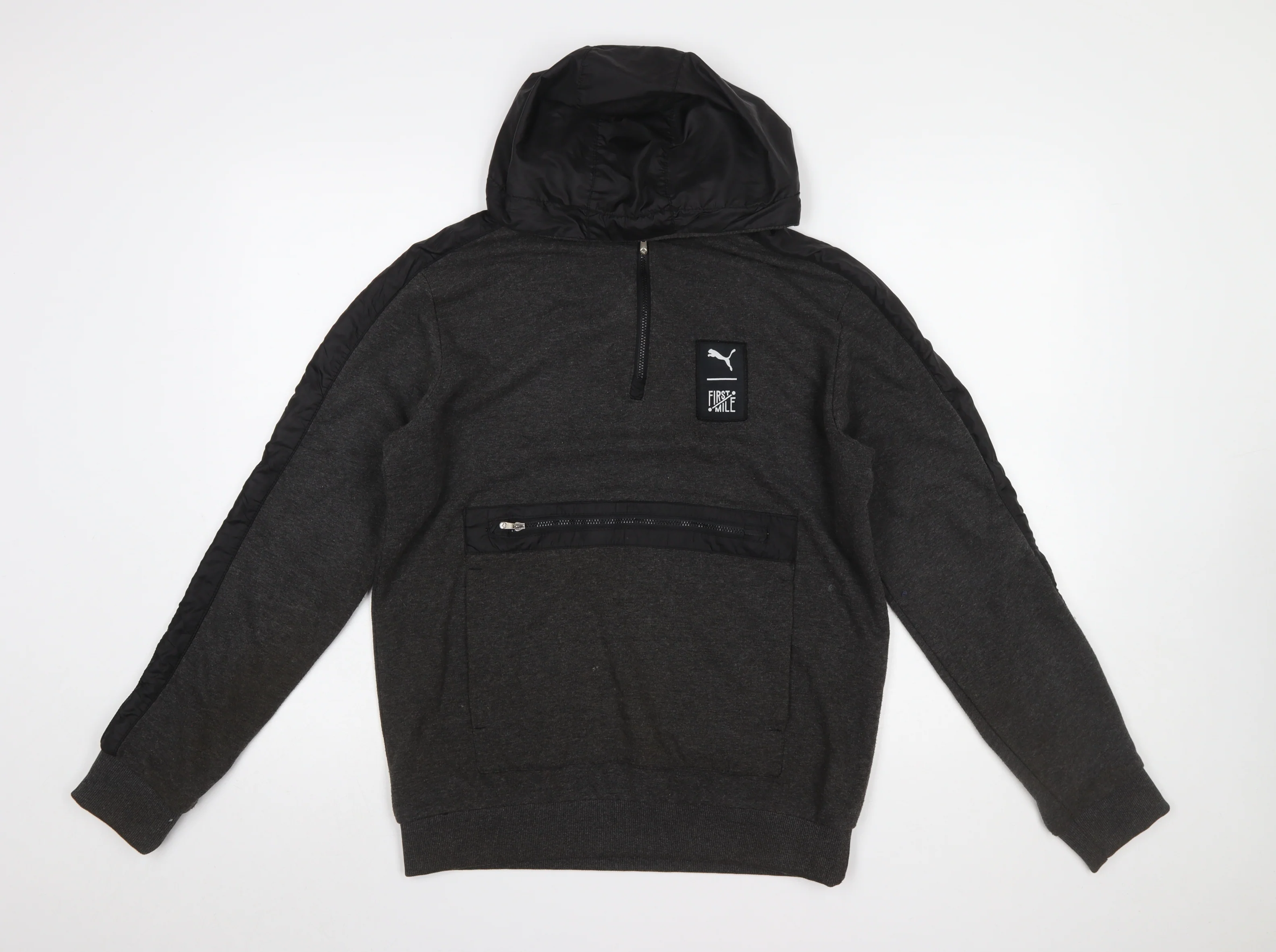 Puma Men’s Grey 1/2 Zip Hoodie Medium Cotton Sportswear