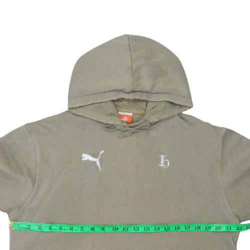 Puma Men's Beige Pullover Hoodie M Cotton Logo Sweatshirt - Image 3