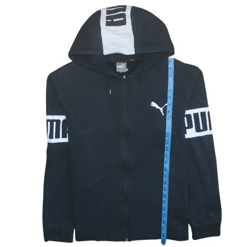 Puma Men's Black Full Zip Hoodie L Logo Print Sportswear - Image 2