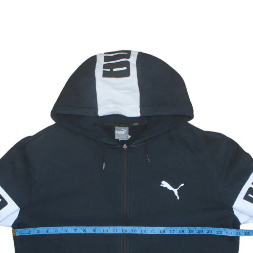 Puma Men's Black Full Zip Hoodie L Logo Print Sportswear - Image 3