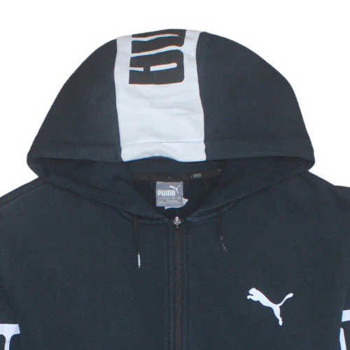 Puma Men's Black Full Zip Hoodie L Logo Print Sportswear - Image 8
