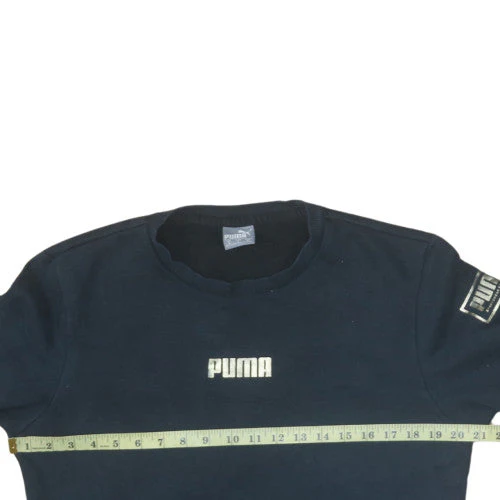 Puma Mens Black Small Crew Neck Pullover Sweatshirt Logo Classic - Image 3