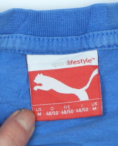 Puma Men's Blue Graphic Logo Crew Neck Cotton T-Shirt Size M - Image 4
