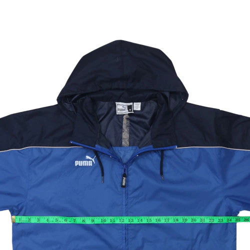 Puma Men's Blue Hooded Windbreaker Jacket Size M - Image 2