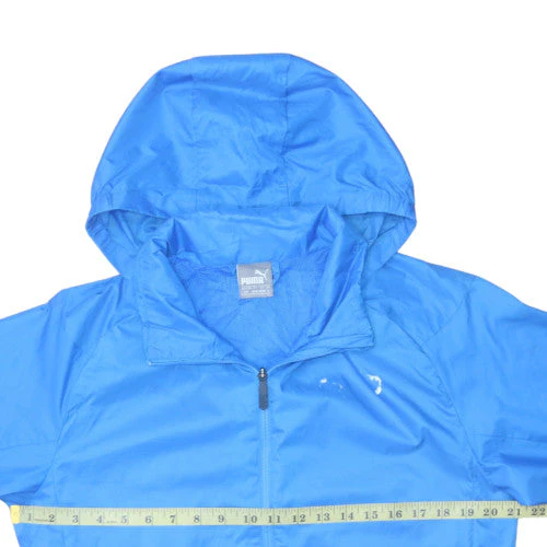 Puma Men's Blue Hooded Windbreaker Jacket Size S - Image 2