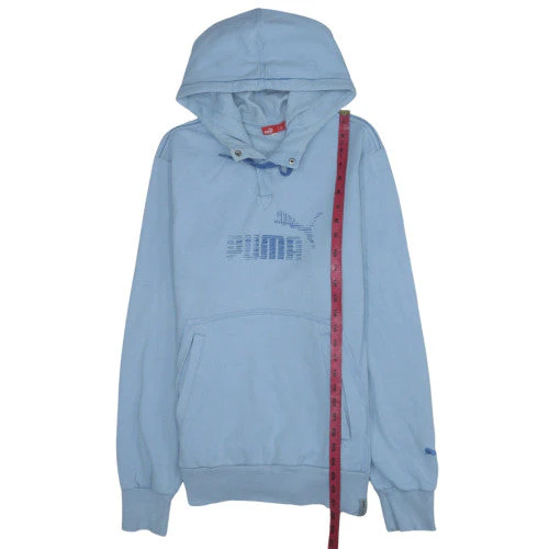 Puma Men's Blue Pullover Hoodie L Logo Fleece Sportswear - Image 3