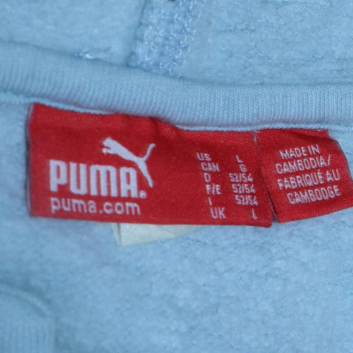 Puma Men's Blue Pullover Hoodie L Logo Fleece Sportswear - Image 5