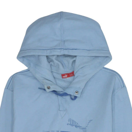 Puma Men's Blue Pullover Hoodie L Logo Fleece Sportswear - Image 8