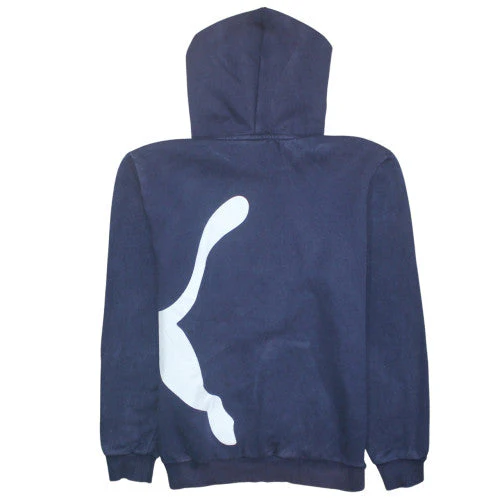 Puma Men's Blue Pullover Hoodie L Sports Graphic Print Fleece - Image 4
