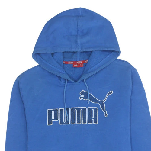 Puma Men's Blue Pullover Hoodie Size M Logo Fleece Sweatshirt - Image 7