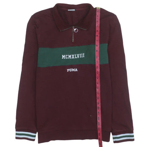 Puma Mens Burgundy Green 1/4 Zip Pullover Sweatshirt Size S - Image 2