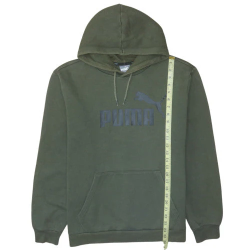 Puma Men's Green Pullover Hoodie L Logo Fleece Sweatshirt - Image 3