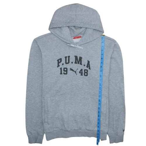 Puma Mens Grey Pullover Hoodie L Sports Logo Fleece Sweatshirt - Image 3