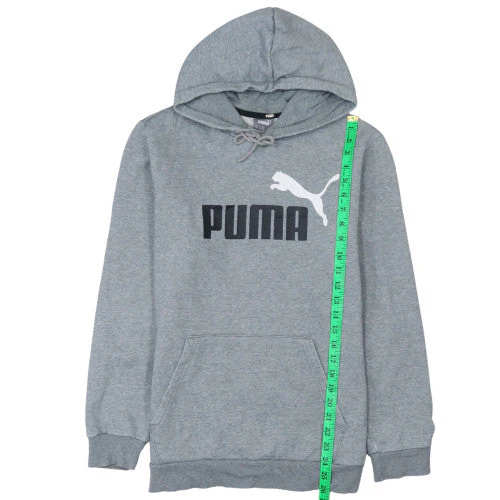 Puma Men's Grey Pullover Hoodie M Logo Graphic Fleece Sweatshirt - Image 2