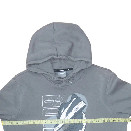 Puma Mens Grey Pullover Hoodie Medium Graphic Sports Fleece - Image 2