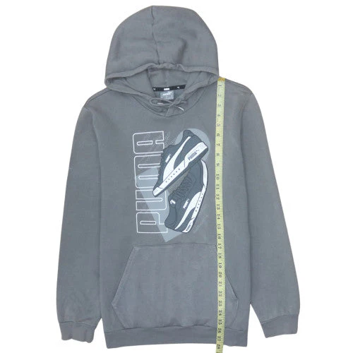 Puma Mens Grey Pullover Hoodie Medium Graphic Sports Fleece - Image 3