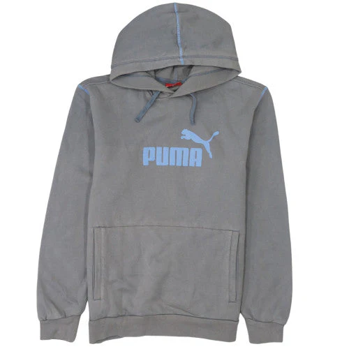 Puma Mens Grey Pullover Hoodie Medium Logo Fleece Sportswear