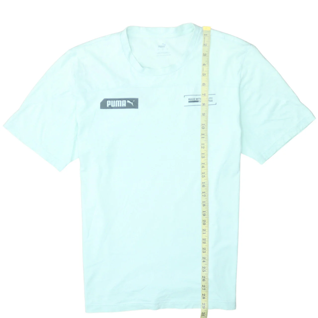 Puma Men's Light Green Crew Neck Short Sleeve Cotton T-Shirt Size L - Image 2