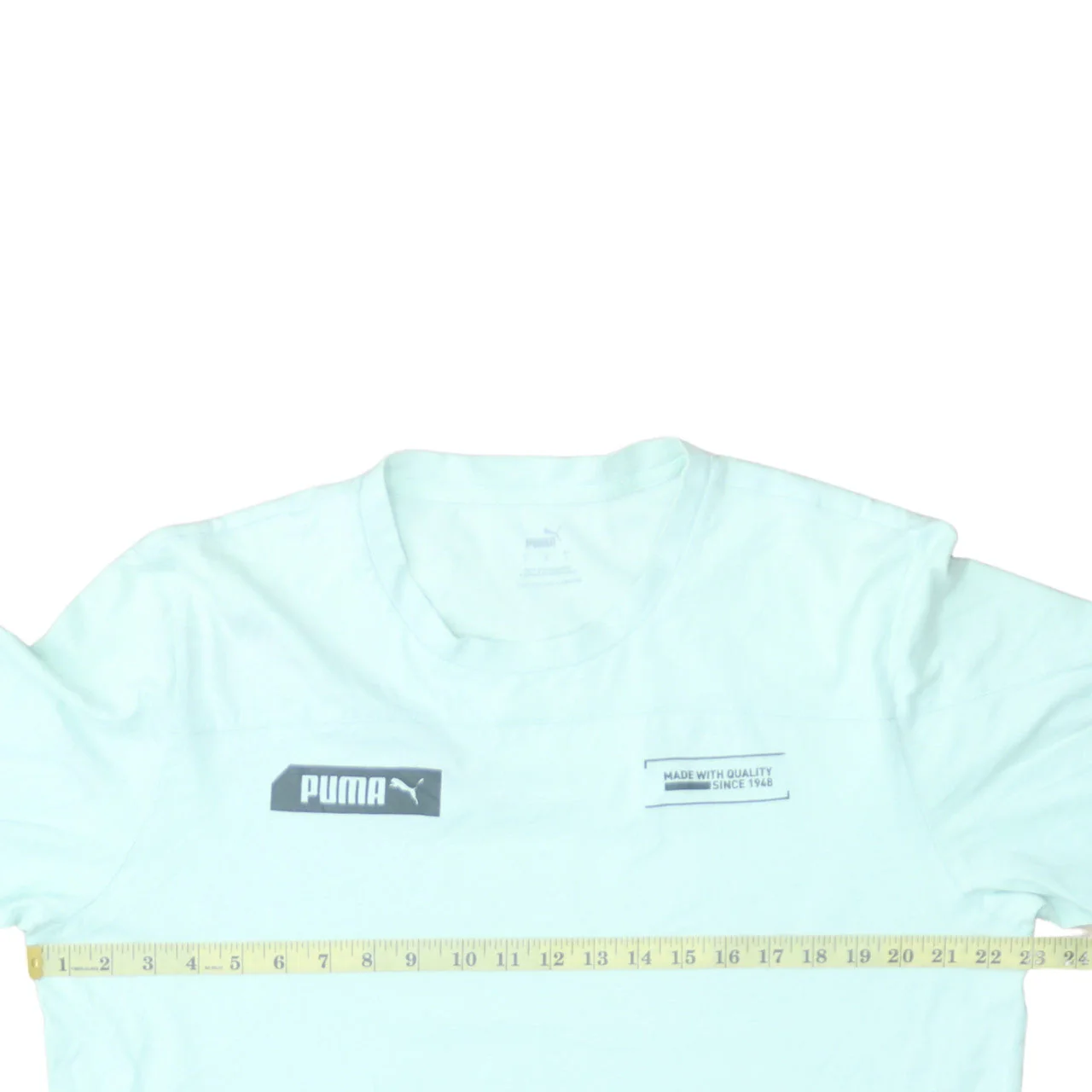 Puma Men's Light Green Crew Neck Short Sleeve Cotton T-Shirt Size L - Image 3