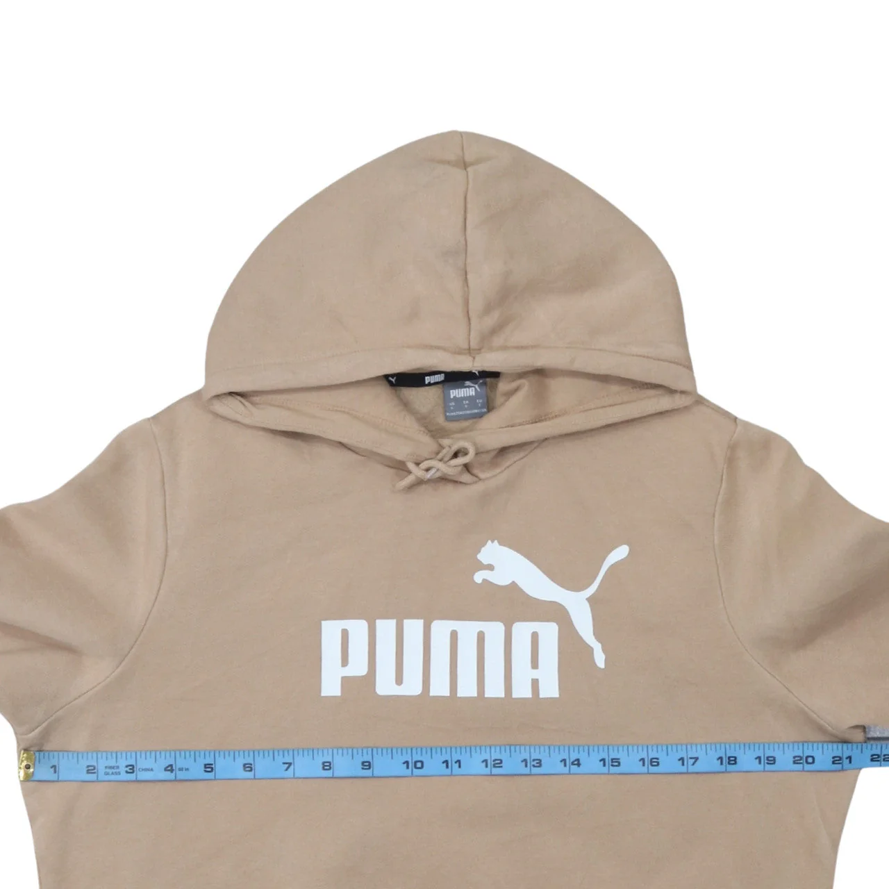 Puma Womens Beige Pullover Hoodie L Logo Print Casual Cotton Blend - Image 2