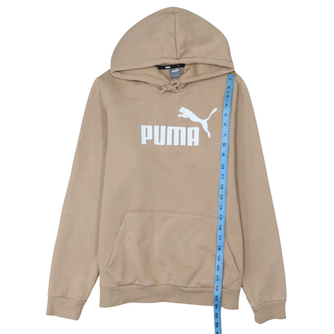 Puma Womens Beige Pullover Hoodie L Logo Print Casual Cotton Blend - Image 3