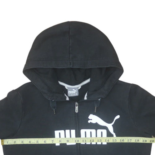 Puma Women's Black Full Zip Hoodie Size 14 L Logo Cotton Blend - Image 2