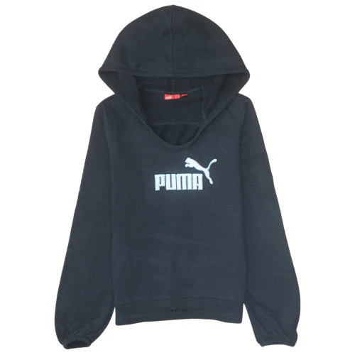 Puma Women's Black Pullover Hoodie Size 10 Cotton Blend Logo Sweatshirt