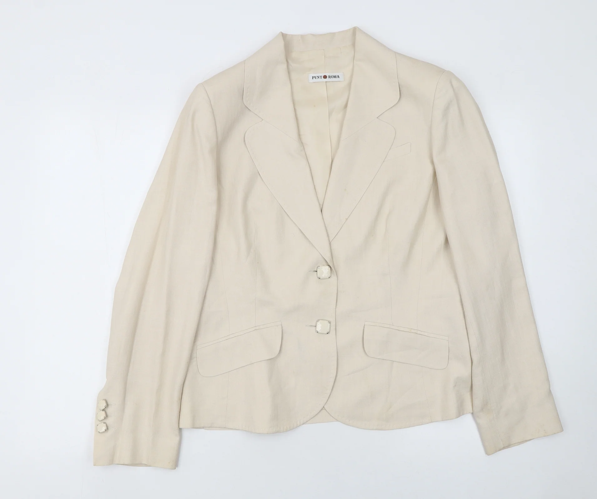 Punto Roma Women Beige Polyester Single Breasted Suit Jacket Size 14