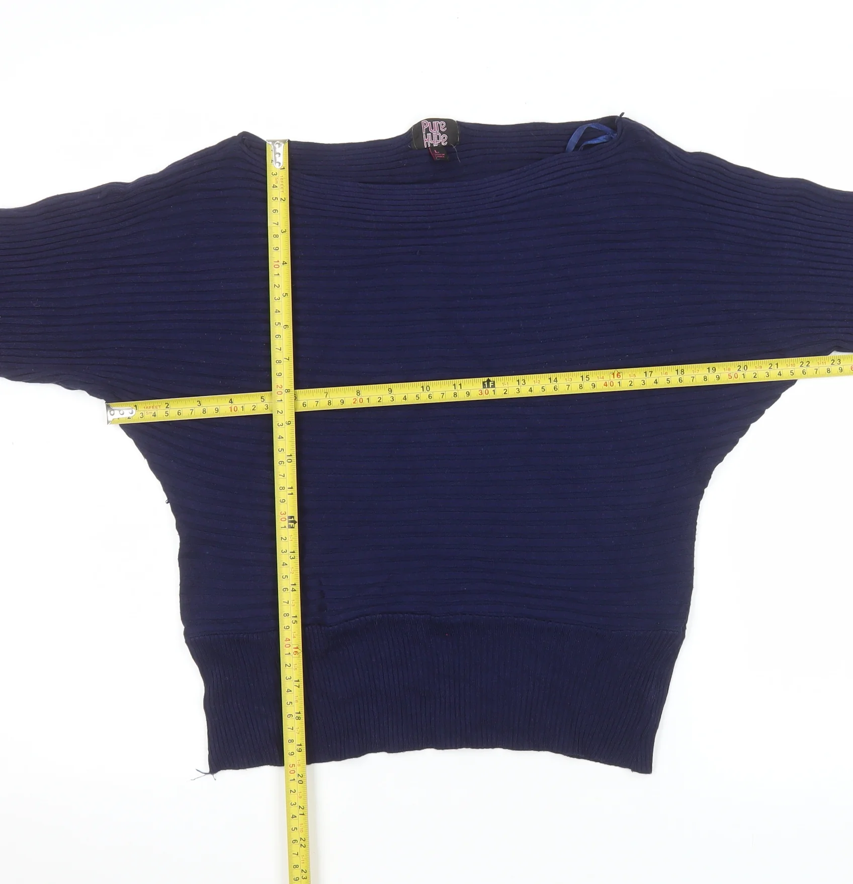 Pure Hype Women's Blue Cotton Blend Boat Neck Pullover Jumper Size L - Image 2