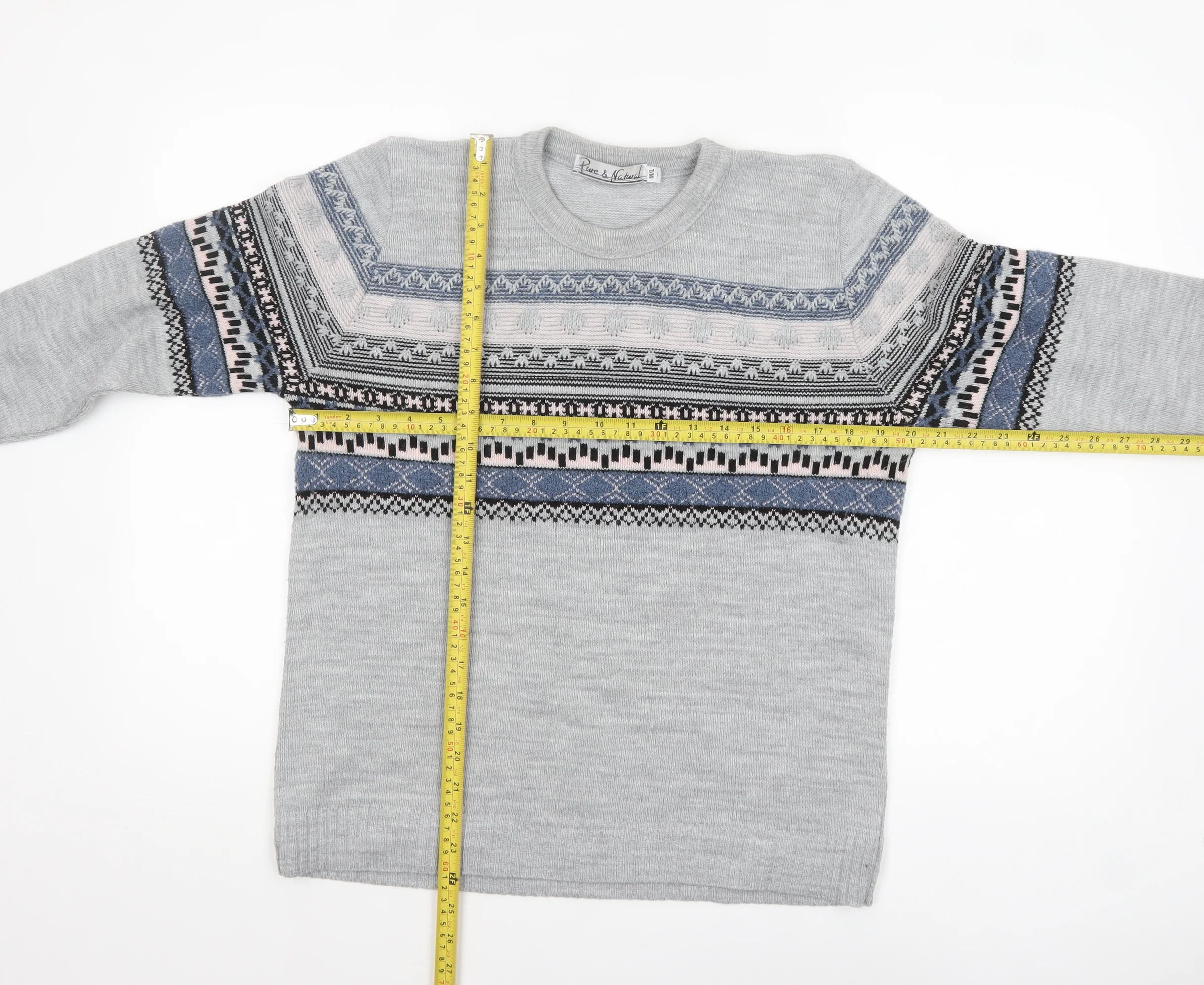 Pure & Natural Womens Grey Fair Isle Knit Jumper M - Image 2