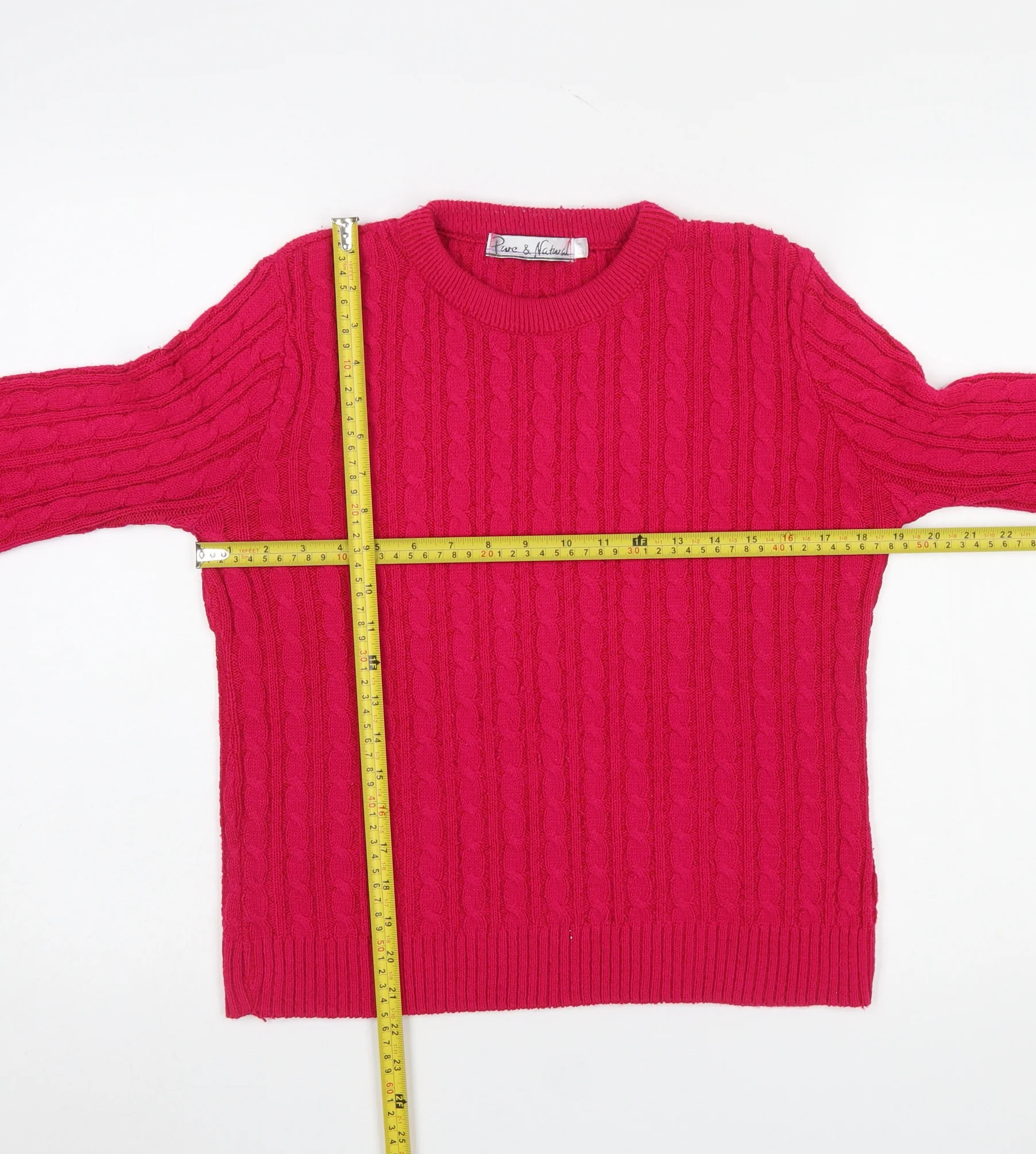 Pure & Natural Women's Pink Cable-Knit Pullover Jumper Size M - Image 2