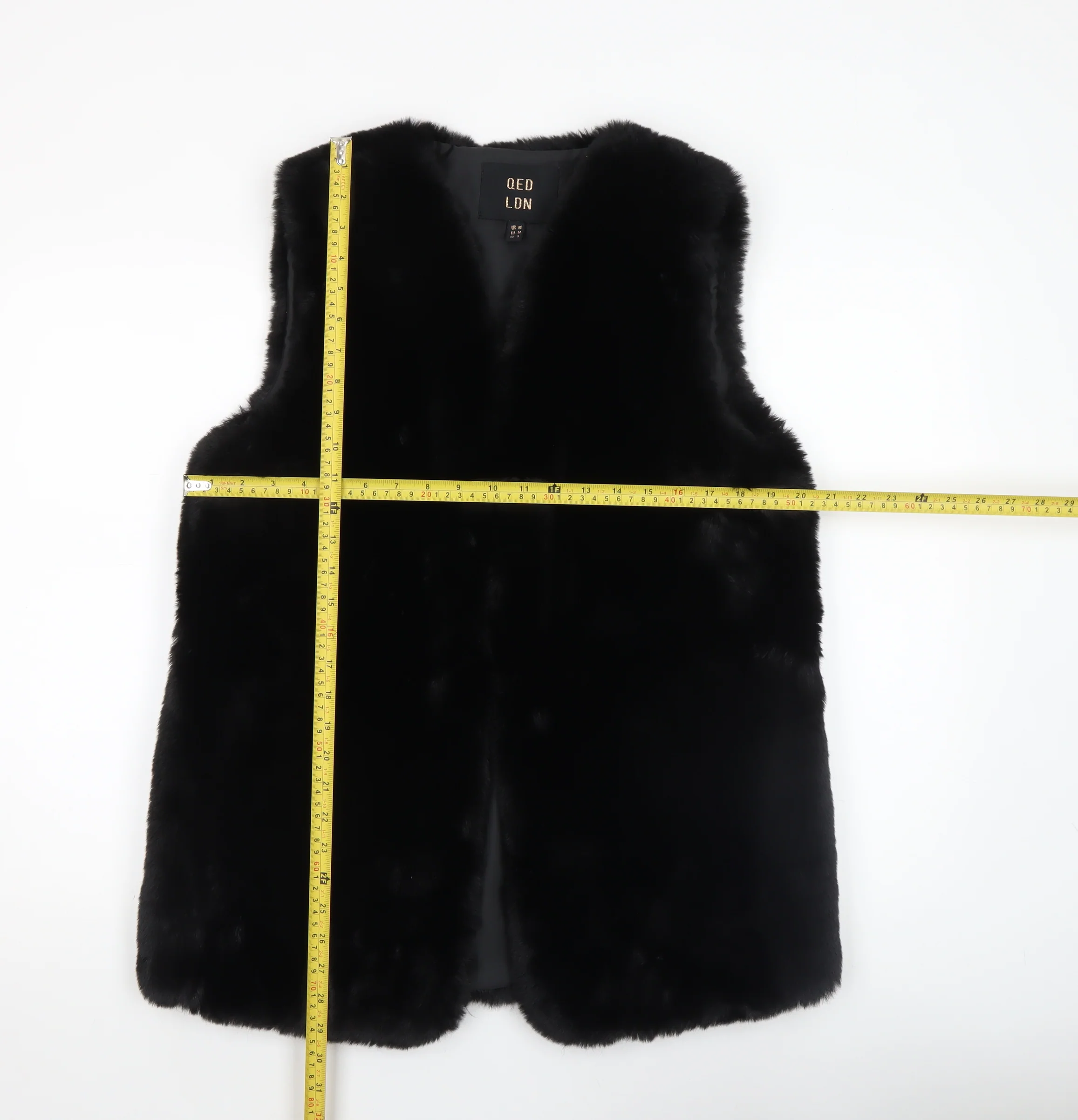 QED LDN Women’s Black Faux Fur Waistcoat Size M - Image 2
