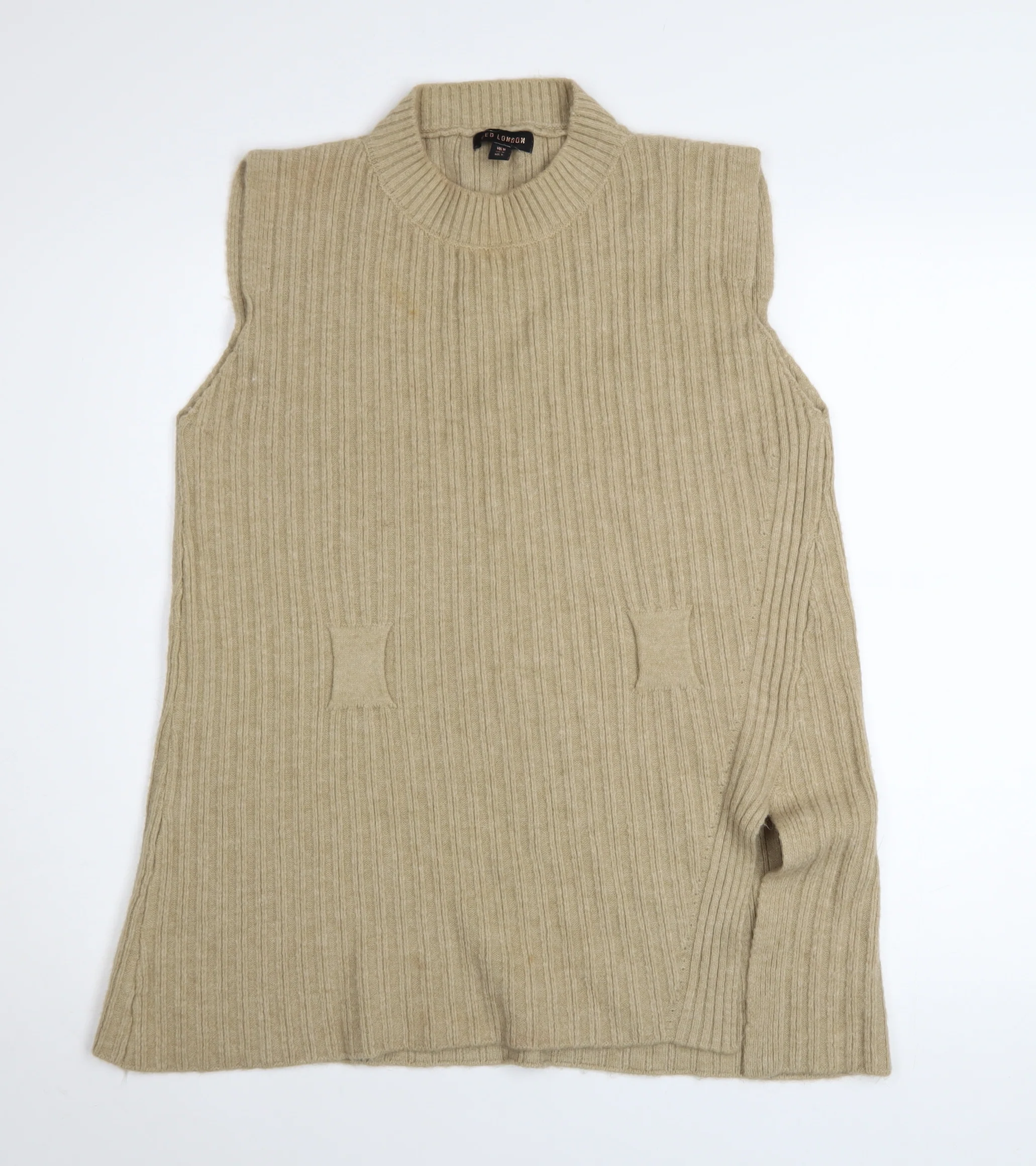 QED London Women's Beige Rib Knit Sleeveless Vest Jumper M