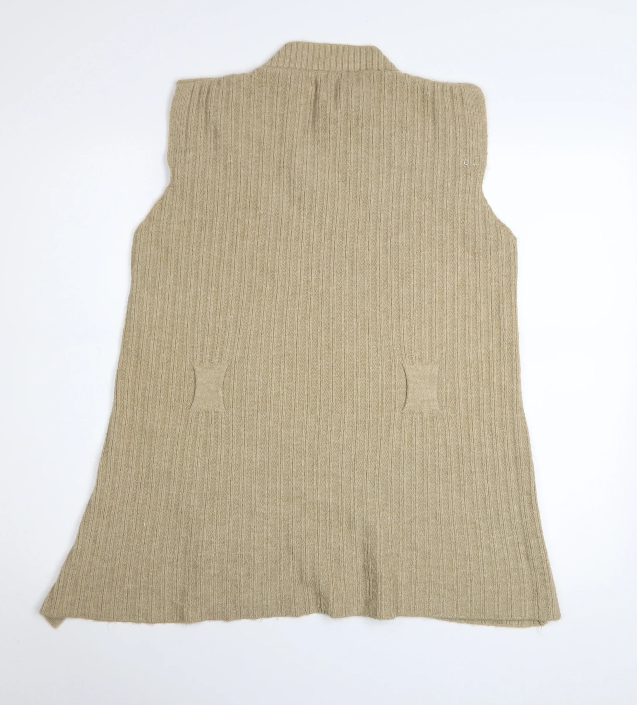 QED London Women's Beige Rib Knit Sleeveless Vest Jumper M - Image 3