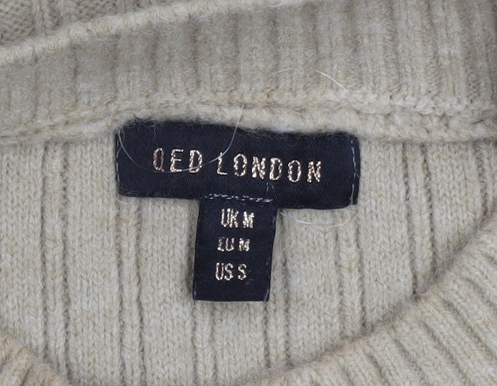 QED London Women's Beige Rib Knit Sleeveless Vest Jumper M - Image 4
