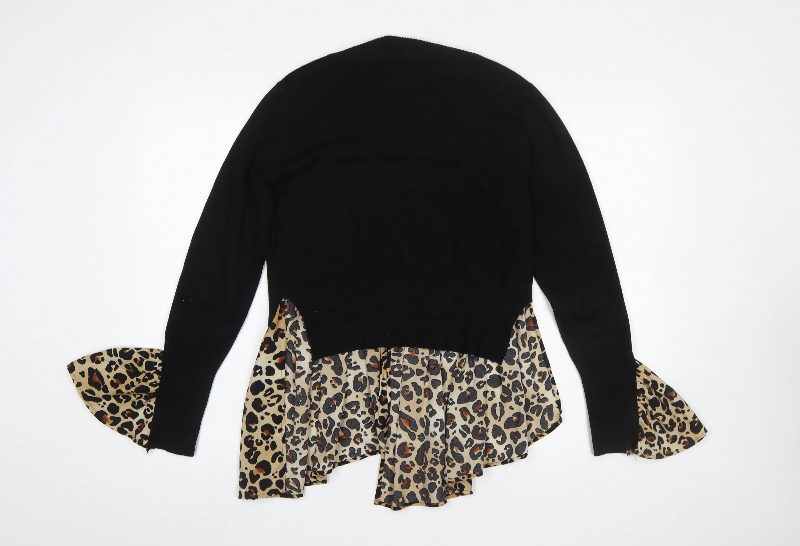 QED London Women's Black Leopard Ruffle Roll Neck Jumper Size S - Image 3