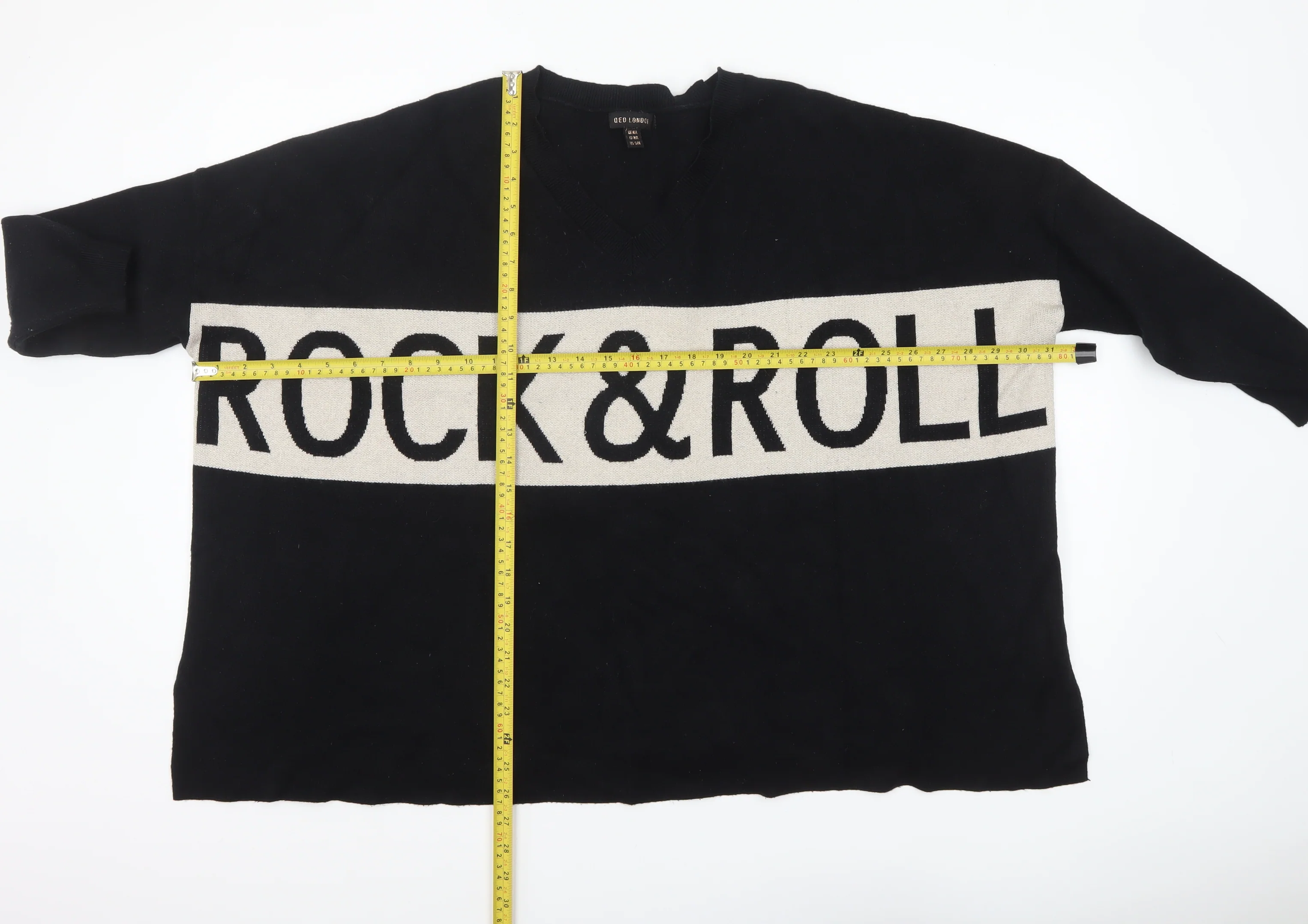 QED London Womens Black Rock & Roll V-Neck Pullover Jumper M/L - Image 2