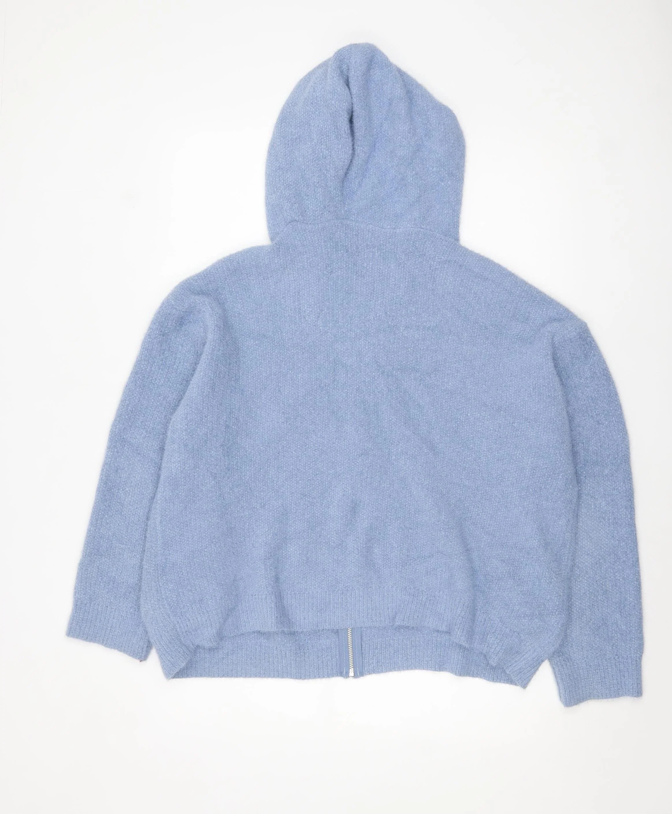 QED London Womens Blue Hooded Full Zip Knit Jumper Size M/L - Image 3