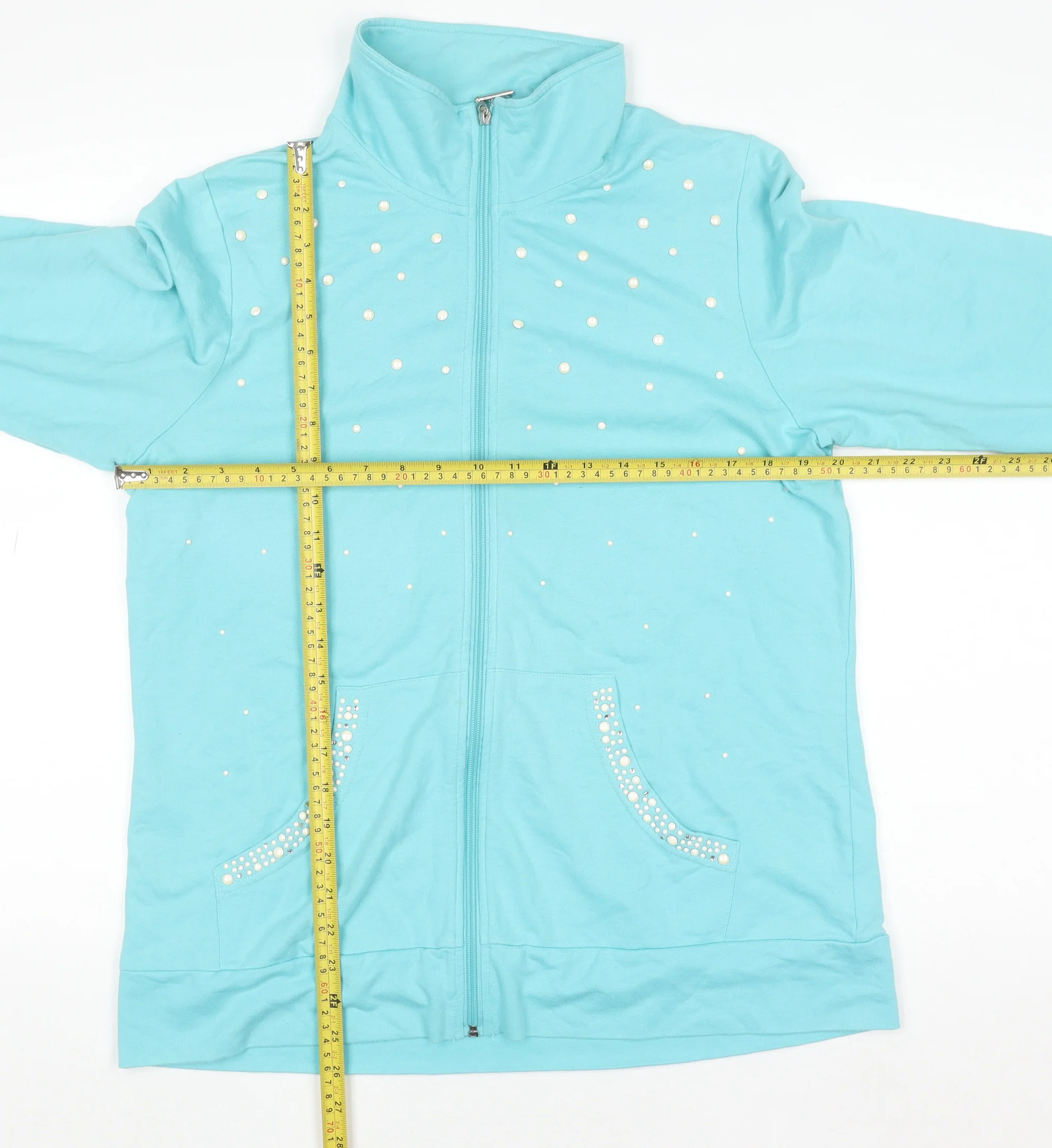 Quacker Factory Women Blue Rhinestone Full Zip Sweatshirt M - Image 2