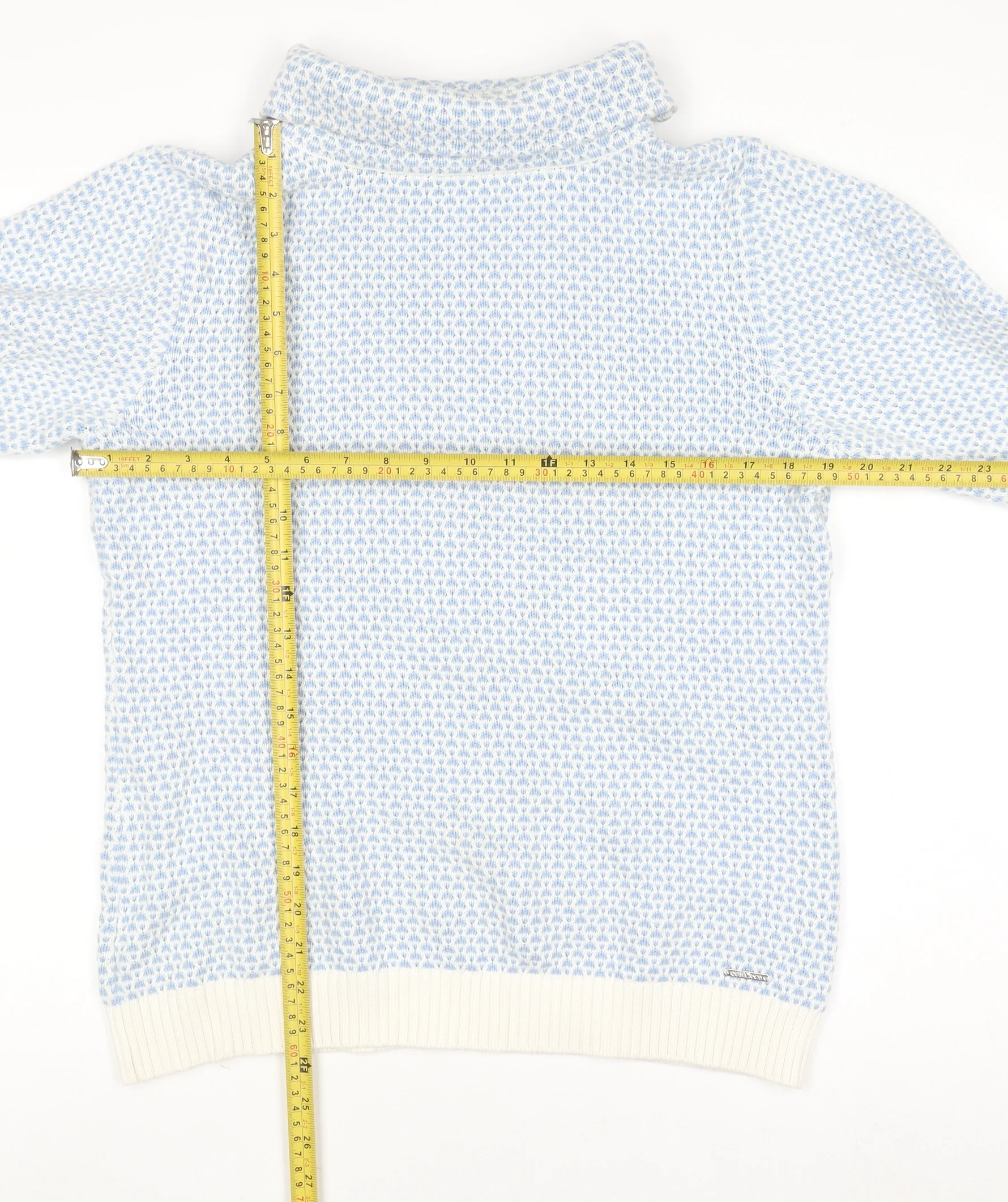 Quba & Co Women Blue White Knit Jumper Size 12 Cotton Roll Neck - Image 2