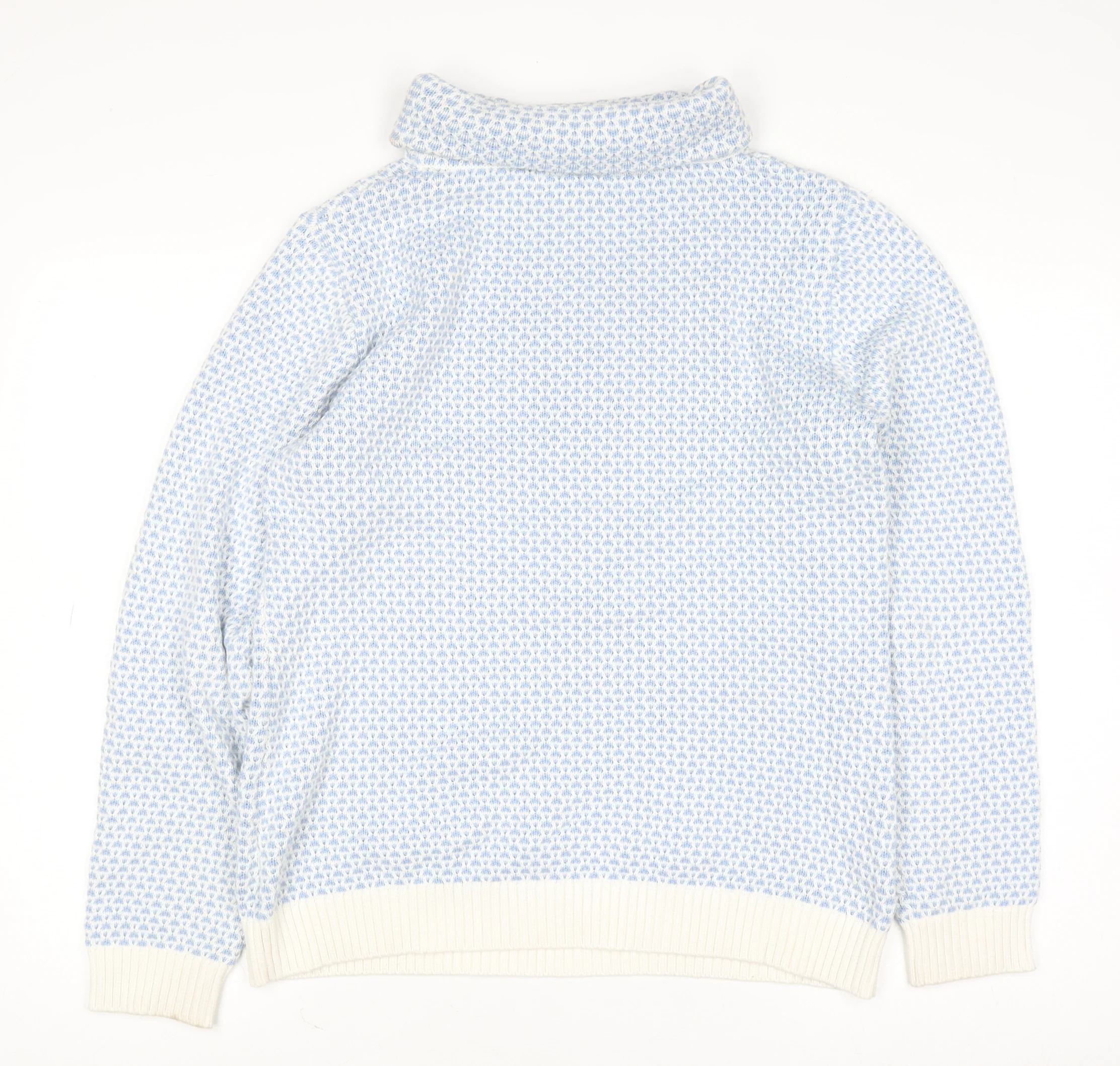 Quba & Co Women Blue White Knit Jumper Size 12 Cotton Roll Neck - Image 3