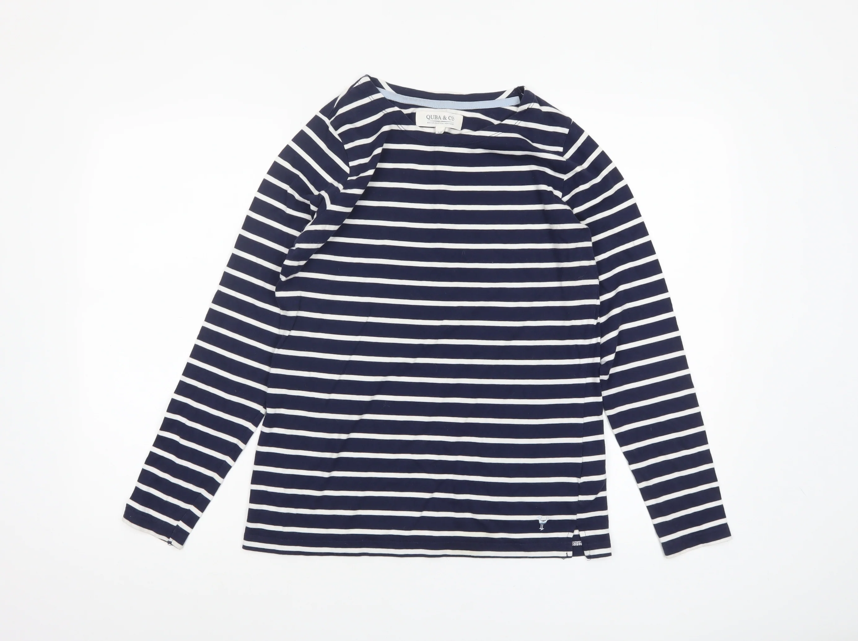Quba & Co Womens Blue White Striped Cotton Long Sleeve Nautical Top Size 10