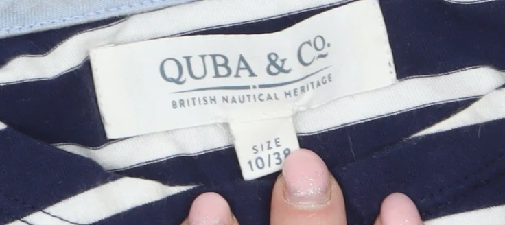 Quba & Co Womens Blue White Striped Cotton Long Sleeve Nautical Top Size 10 - Image 5