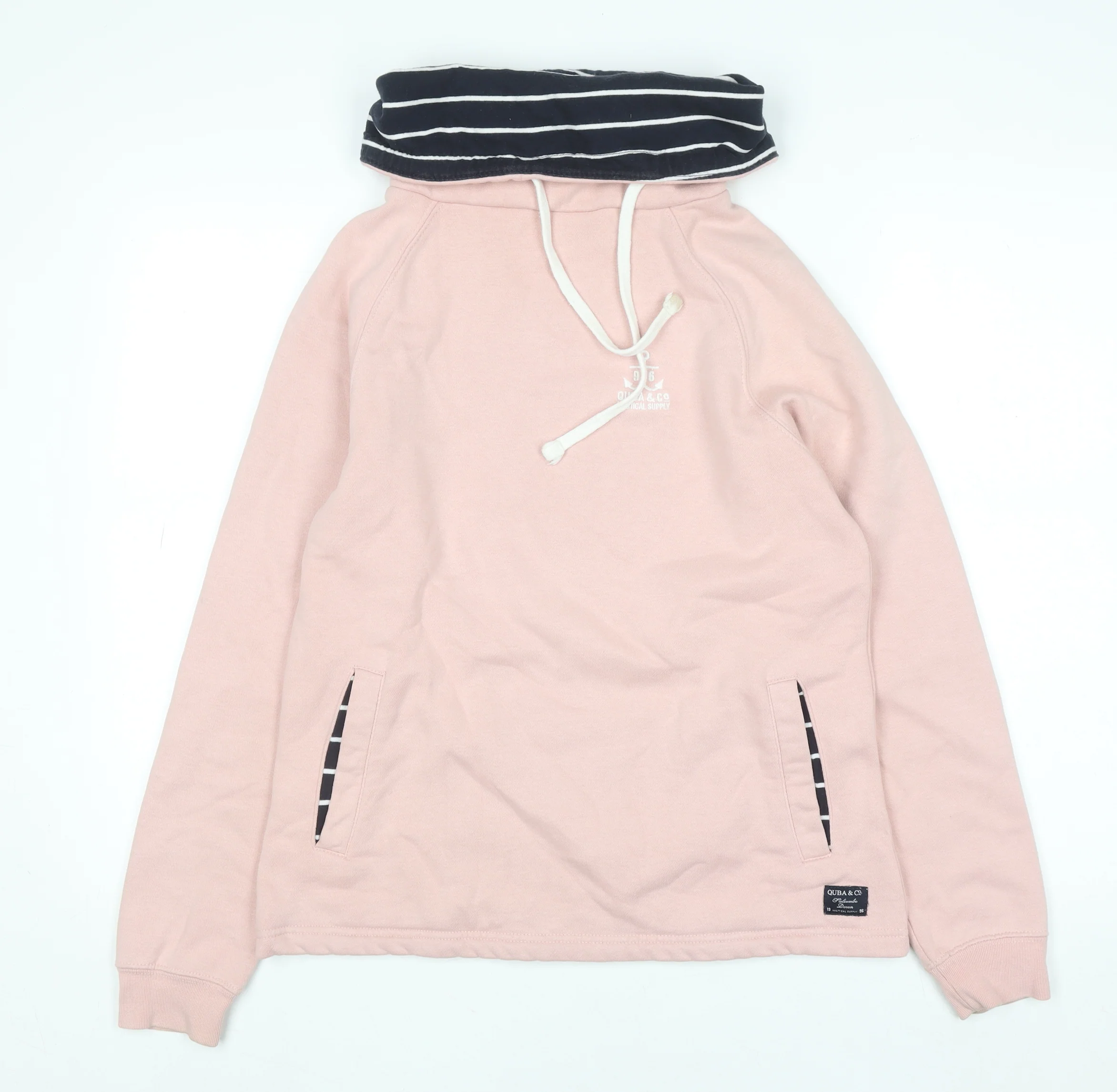 Quba & Co Womens Pink Pullover Hoodie Size 8 Nautical Stripe Neck