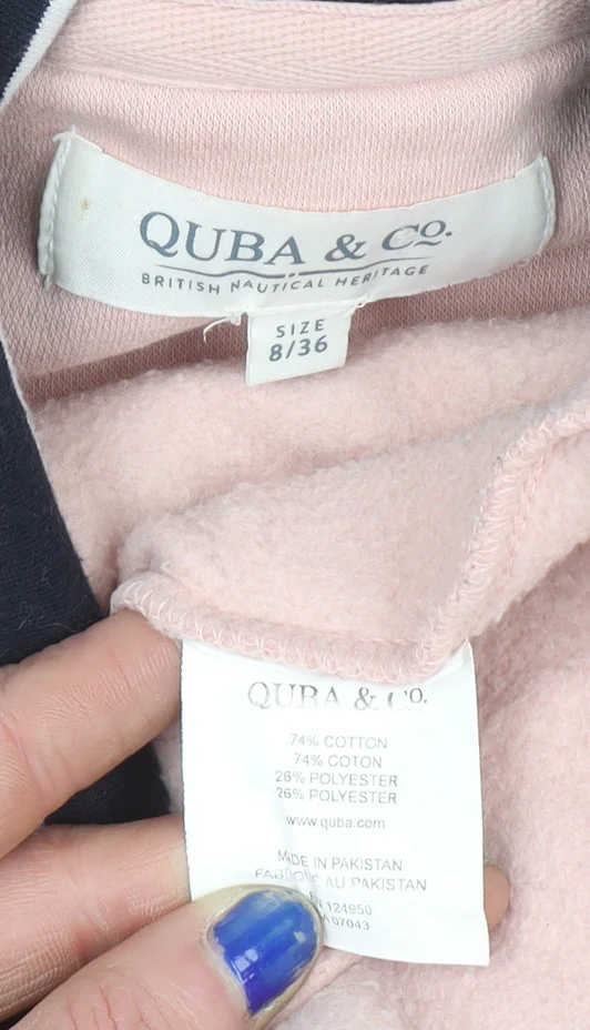 Quba & Co Womens Pink Pullover Hoodie Size 8 Nautical Stripe Neck - Image 4
