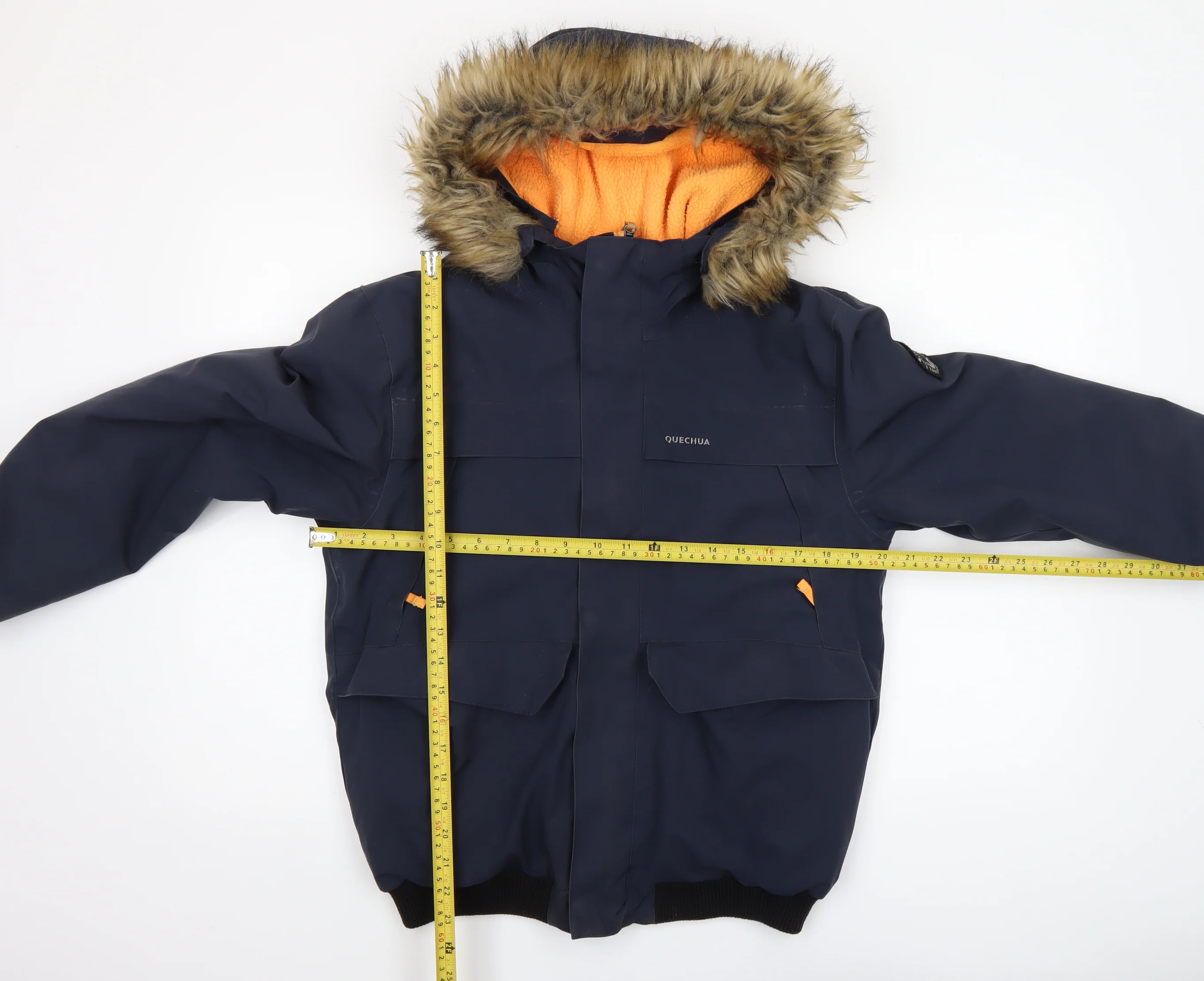 Quechua Boys Blue Waterproof Winter Parka Coat 10 Years Hooded Fur Trim - Image 2