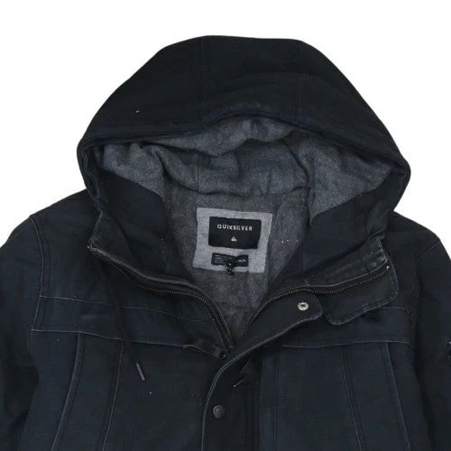 Quiksilver Men’s Black Hooded Parka Jacket Size M Cotton Blend - Image 7