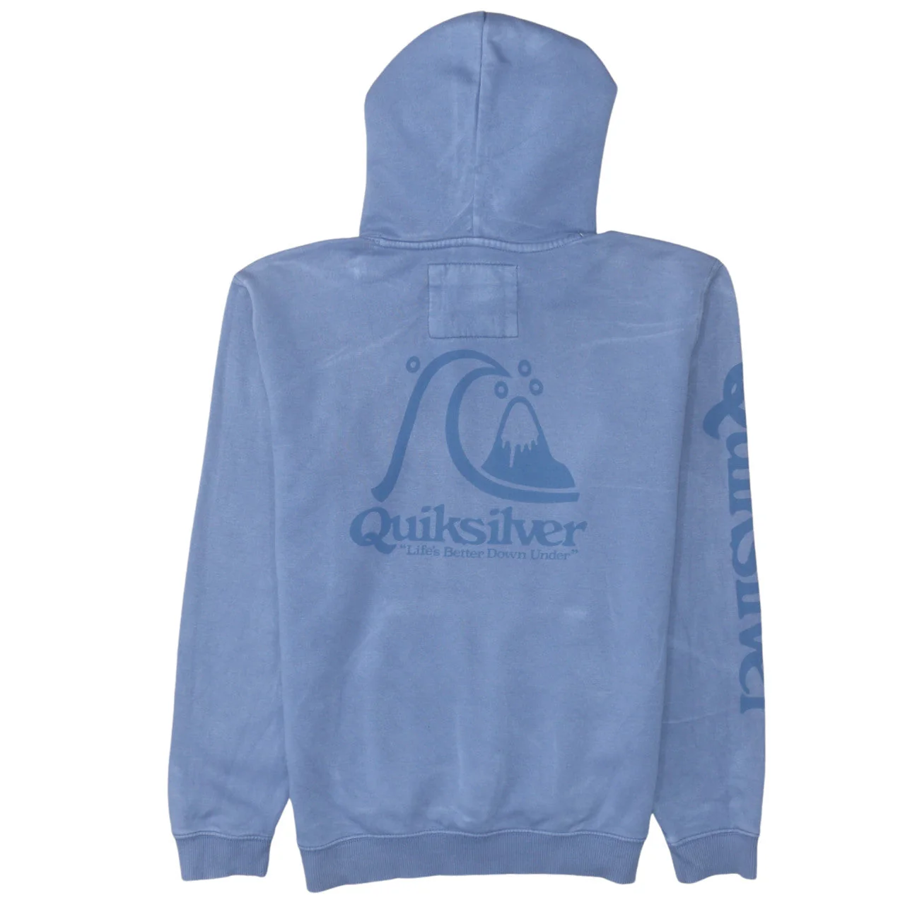 Quiksilver Men's Blue Pullover Hoodie Size L Graphic Logo Surf Style - Image 4