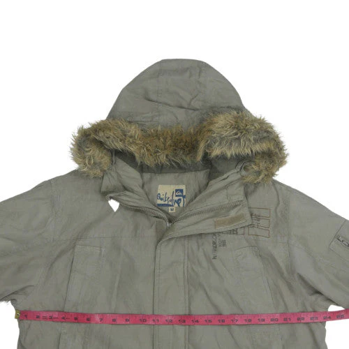 Quiksilver Men's Green Hooded Parka Jacket M Faux Fur Trim - Image 2