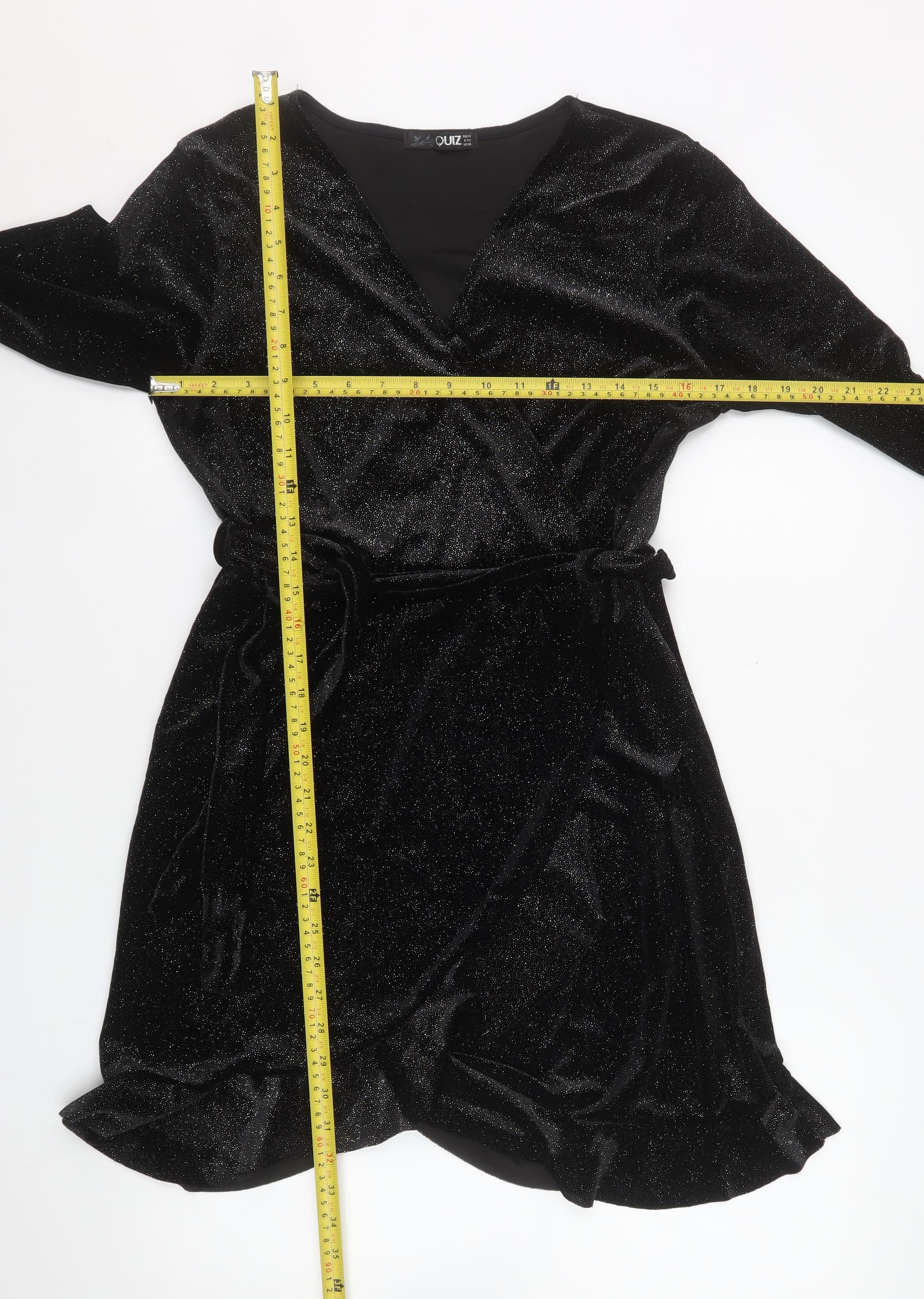 Quiz Women Black Size 14 Wrap Velvet Long Sleeve Party Dress - Image 2